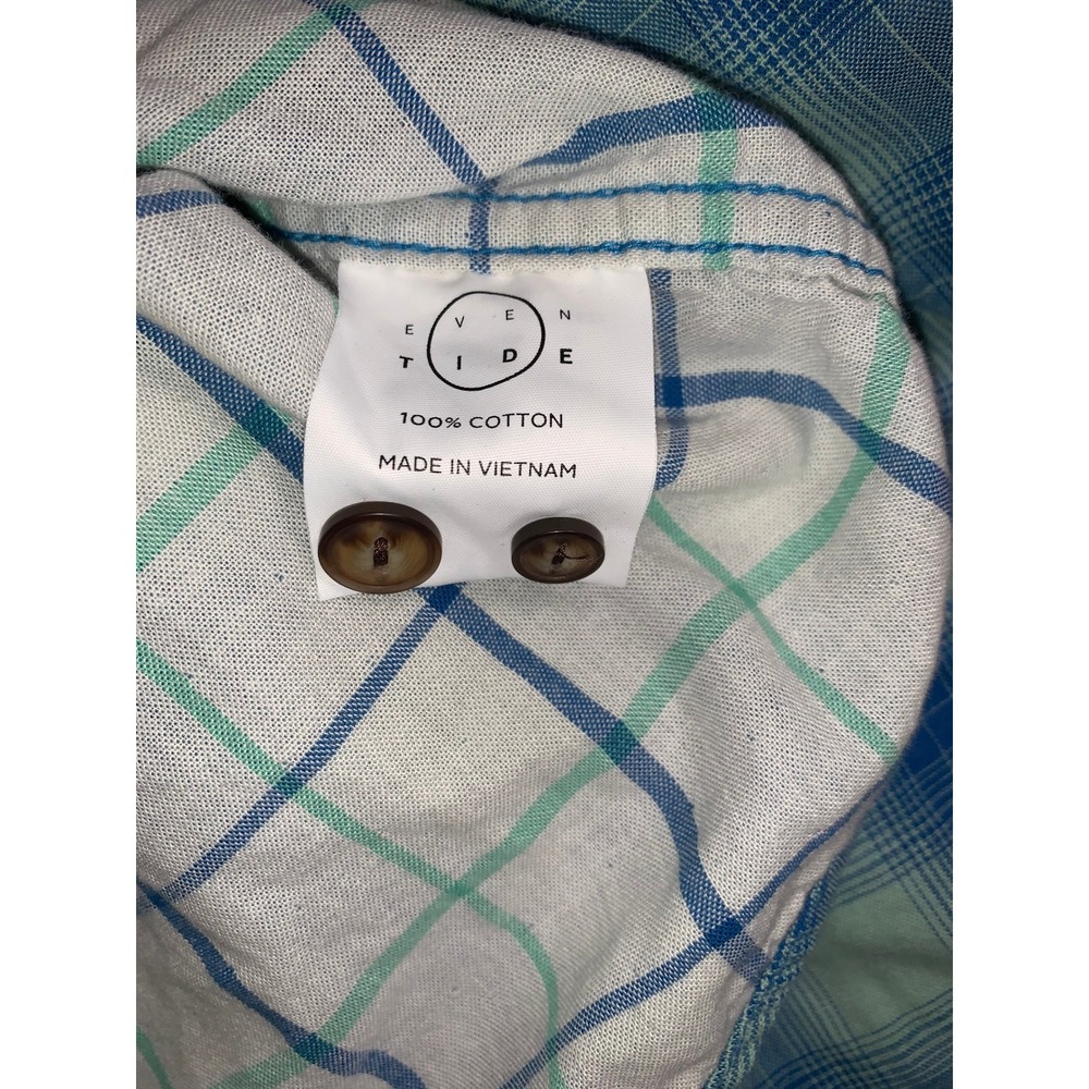 Even Tide Mens Regular Fit Blue Green Plaid Cotton Button Down Shirt L - Picture 10 of 11